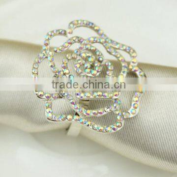 fashionable rose flower shape plastic pearls metal alloy napkin rings