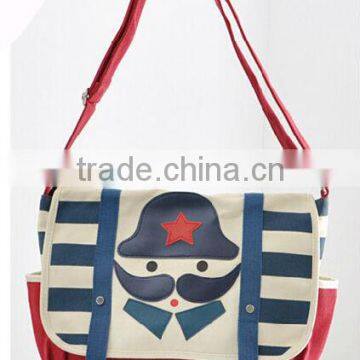 Cartoon design lady canvas shoulder bag with good workmanship