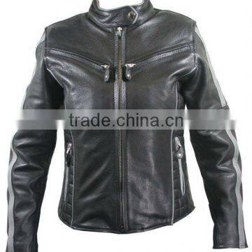 Ladies Vented Black Leather Motorcycle Jacket