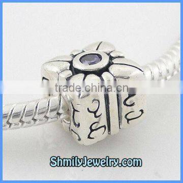 Wholesale Classic Pattern & CZ Rhinestones Square Silver Beads BCZ10