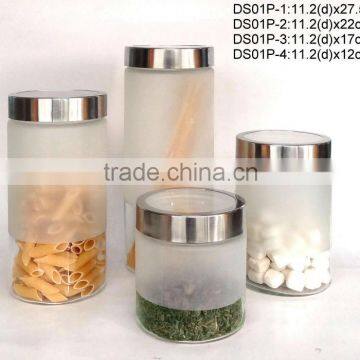 DS01P frosted glass jar with stainless steel lid