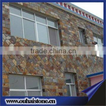 Whole sell wall decoration slate tiles irregular shapes natural surface yellow rusty wall flagstones