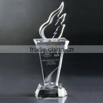 Wholesale New design Blank Clear Torch shape crystal trophy award for souvenir gift