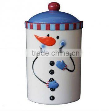 Ceramic xmas snowman jar with lid