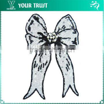 Black White Ribbon Pearl Beaded Sequin Shirt Applique Patches