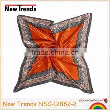 Placement Solid Color Inner With Lace Trim Imitate Silk Square Scarf 90*90 cm photo-2