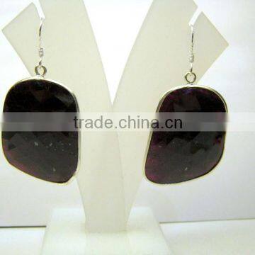 Ruby Tumble Facet Earrings, 925 Solid Sterling Silver Earrings, Designer Natural Gemstone Earrings