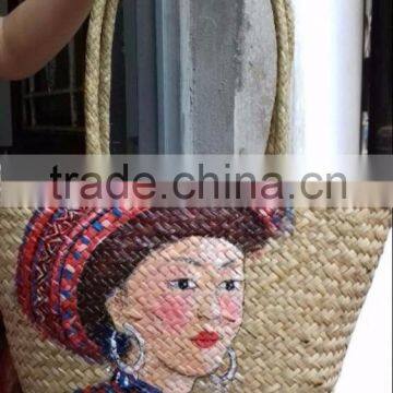 Natural seagrass plant beach bag with painting made in Vietnam