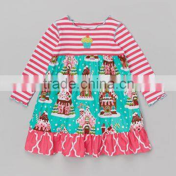 Top Quality Girls Christmas Stripe Long Sleeve Fashion Design Dress For Christmas Z-GD80724-18