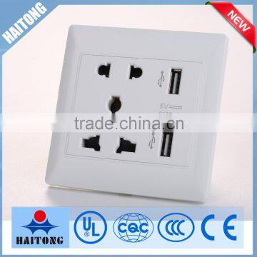 High quality white 5V 2100mA wall switch with double USB