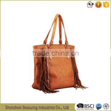 Medium Size Women PU Tote Bag with Real Leather Fringe