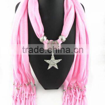 custom fashion new women rhinestone star pendant necklace jewelry scarf for lady