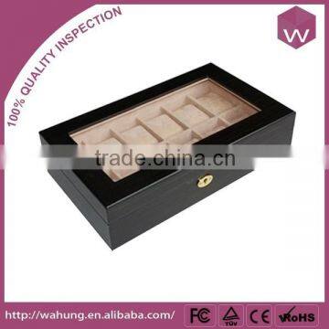 Custom Black Shiny Lacquer Wooden watch display box with clear lid