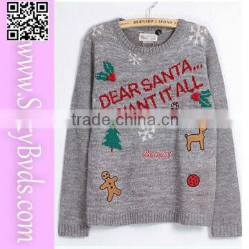 Wholesale adult gray ugly christmas jumper sweater with snowflake and deer                        
                                                Quality Choice