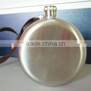 Big Stainless Steel Round Hip Flask With Leather Case Easy Carried