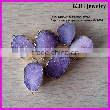 KJL-A131 purple color druzy gemstone,amethyst quartz semi-precious,crystal agate drusy stone connector charm