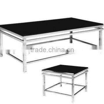 classic black glass tea table with stainless steel legs for home/office furniture