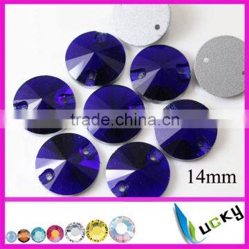 China Highest quality cobalt color sew on strass rhinestones rivoli shape flatback jewellry beads with holes