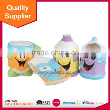 New desigh cheap pencil shape cartoon ceramic bathroom set