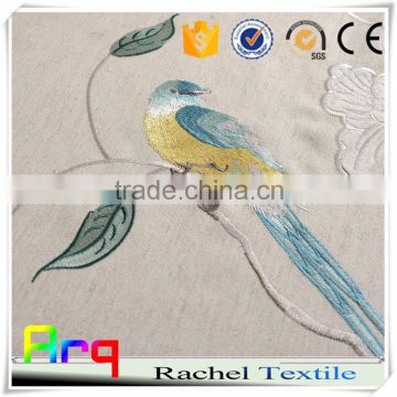 High class embroidered flower bird embroidery natural curtain fabric- star hotel curtain match cushion