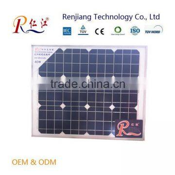 Renjiang High Efficiency High Quality Mono Solar Panel PV Panel 40w