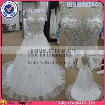 new arrival elegant V-neck lace bodice tulle ball gown wedding dress real picture wedding dress