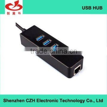 CZH 3 port usb 3.0 hub with 1 RJ 45 Ethernet Lan Adapter with CE/RHOS/FCC certification