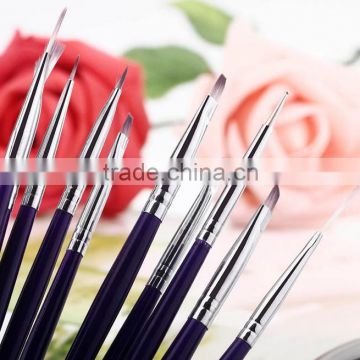 10pcs/Set DIY Professional Polish Wooden Nail Brush Set Painting Tool Pen UV Gel Nail Print Brush Pen Purple