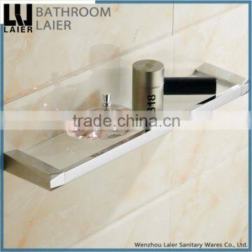 18737 Sleek Understated Design Zinc Alloy Chrome Finishing Bathroom Sanitary Items Wall Mounted Glass Shelf