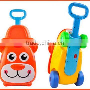 Cartoon tiger car tools suitcase 3 in 1 function children plastic mini trolley suitcase