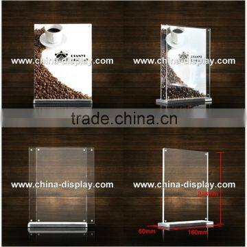 Acrylic material double sided print menu holder sign holder