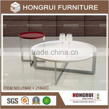 High quality modern white high gloss top european style coffee table ,round coffee table with nickel brushed leg