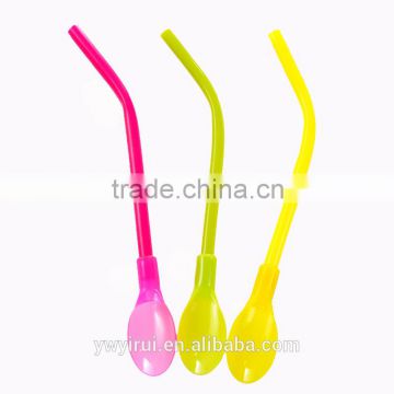 Colorful plastic straw with spoon