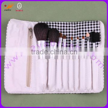 Travel Makeup Brush Set with 9-Piece, White Aluminum Ferrule and Wooden Handle