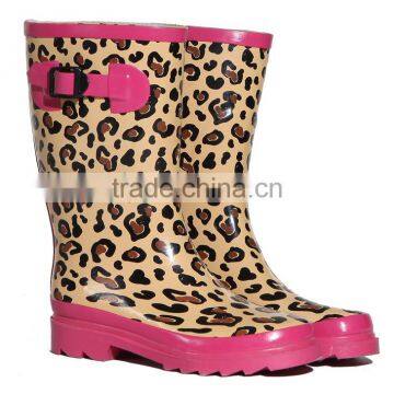 2016 fashion product ladies Wellington rubber rain boot with leopard printing