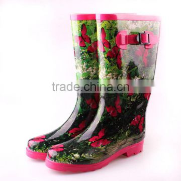 Factory price ladies natural rubber rain boots tall wellington for women