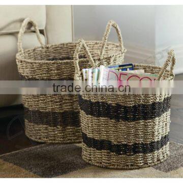 Double Handles Design Magazines Storage Idea Round Wholesale Seagrass Baskets photo-2