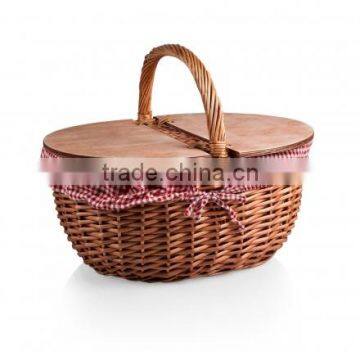 natural willow basket with wooden lid One removable cotton/poly basket liner