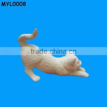 unpainted bisque stretching cat desk top ornament