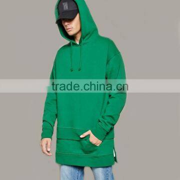 long sleeve hip hop longline pullover hoodie with double cuffs