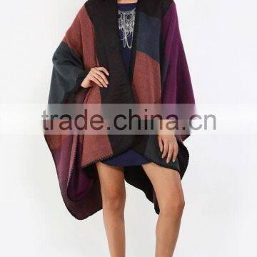 2015 Autumn 2016 Spring latest women clothing Cowl Neck Knitted Plaid christmas cloak