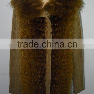 Costly Pure Cashmere Cardigan With Real Blue Fox Fur Collar