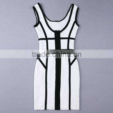 White And Black Striped 2014 New Ladies Mini Sexy Bodycon HL Bandage Dress Celebrity Style Dresses photo-6