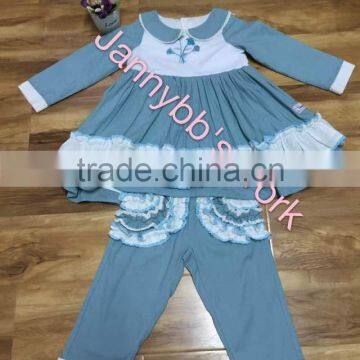 Princess doll collar clothes sets bubble shirt plus ruffle pocket pants &beautiful embroidery