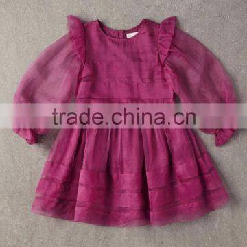 New arrival wine red Baby Girl Flower Dress tulle long sleeve Girl Party Princess Children dress