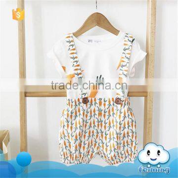 SS-976G 2017 3-11 years news baby clothes short sleeve cotton t-shirts+strap pants 2pcs children's clothing sets