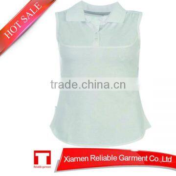 Sleeveless women plain t shirts with turn down collar Made in China