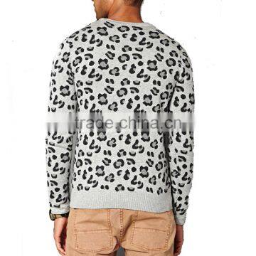 Rib-knit Hem Crew Neck Long Sleeve Leopard Pullover Sweater Knitting Pattern photo-3