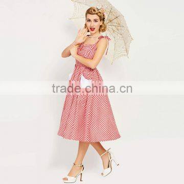 Vintage Dress 1950s Red Plaid Elegant Dresses Girls Party Dresses With Pocket photo-3