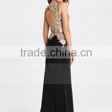 2016 V Neck Prom Dresses Chiffon With Applique And Beads Sweep Train Open Back photo-2